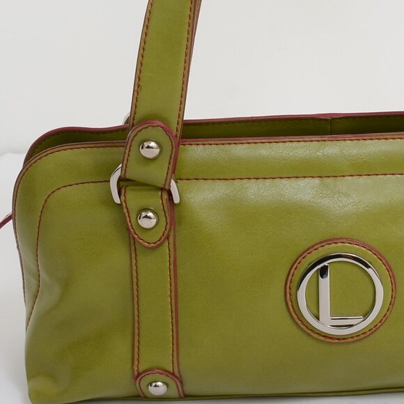 Nine West Green Pink Vegan Leather Satchel Handbag Purse - Picture 5 of 14